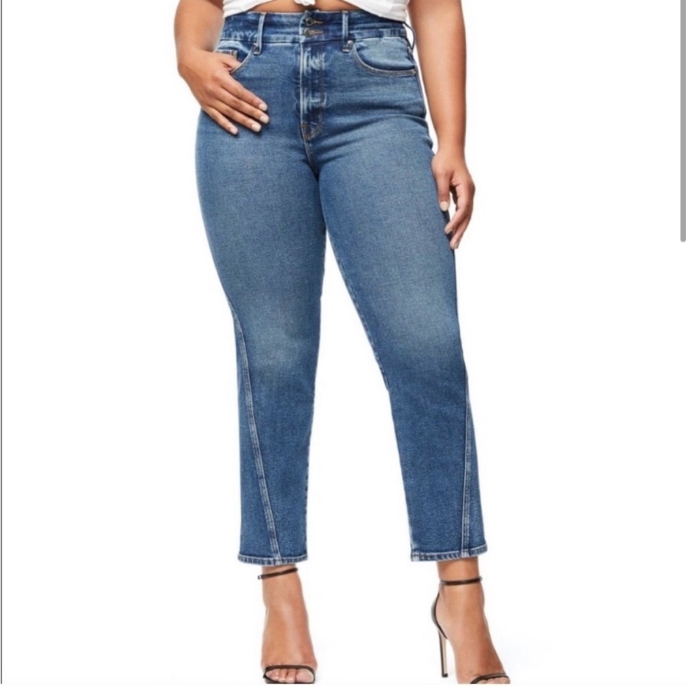 Good American Stretch Twist Seam Jean in Med Wash - Size 16